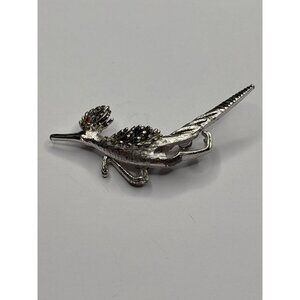 Marcel Boucher Silvertone Roadrunner Brooch with Ruby Eye |Marked 8389